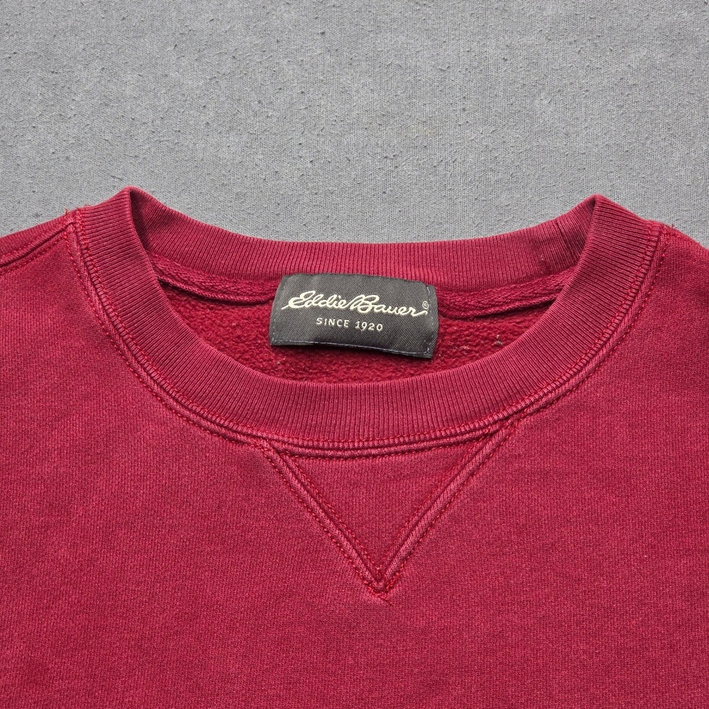 Eddie Bauer Sweatshirt Mens Medium Red Crewneck V-Stitch Fleece Pullover